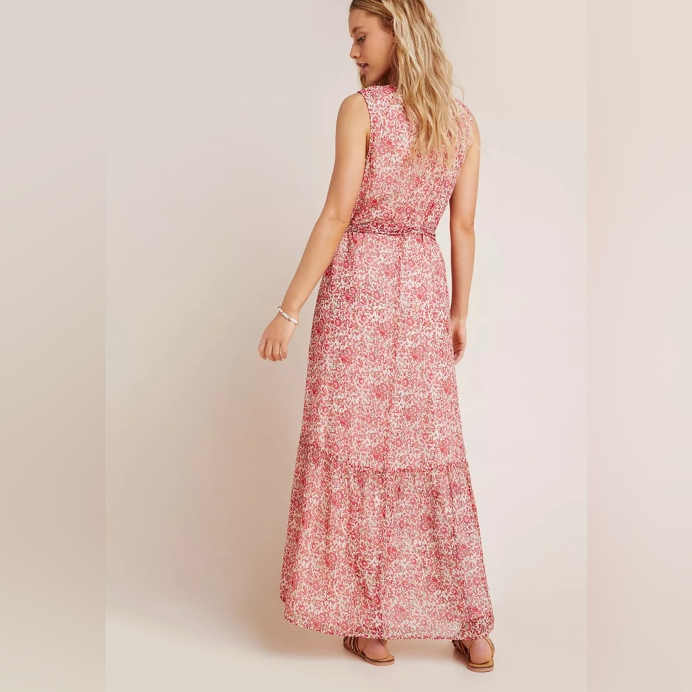 Anthropologie Ranna Gill Alexandra Floral Appliqué Beaded Wrap Maxi Dress in M - Picture 2 of 13